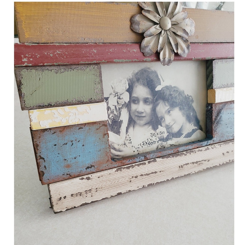 Rustic Farmhouse Picture Frame Distressed Wood Metal Floral Shabby Chic 5x7 - Picture 2 of 10